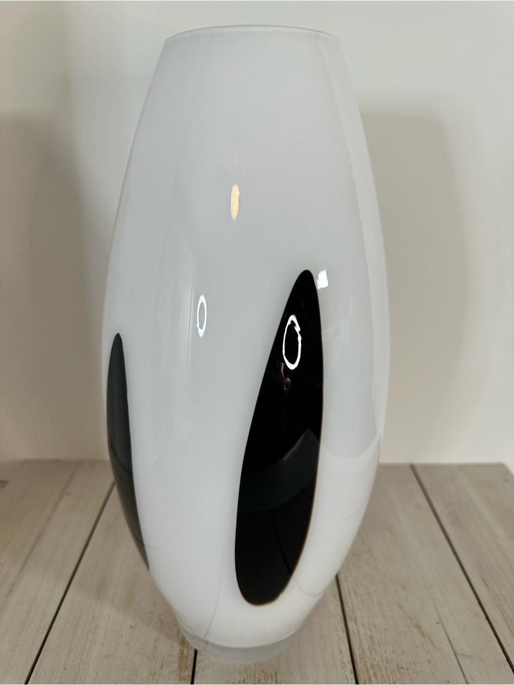 Vintage IKEA White and Black Glass Accent Vase made in Poland